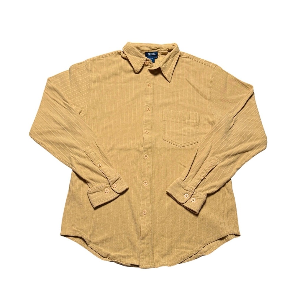 AMERICA Mens‎ Tan Striped Long Sleeve Button Down Casual Shirt Size M